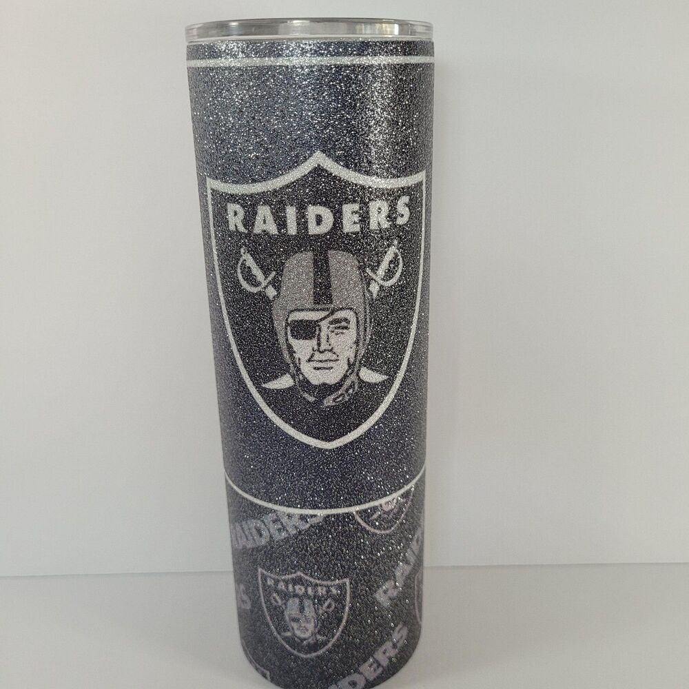 Raiders Tumbler 30oz One Size Black NFL Football HOGG Glitter Personalized